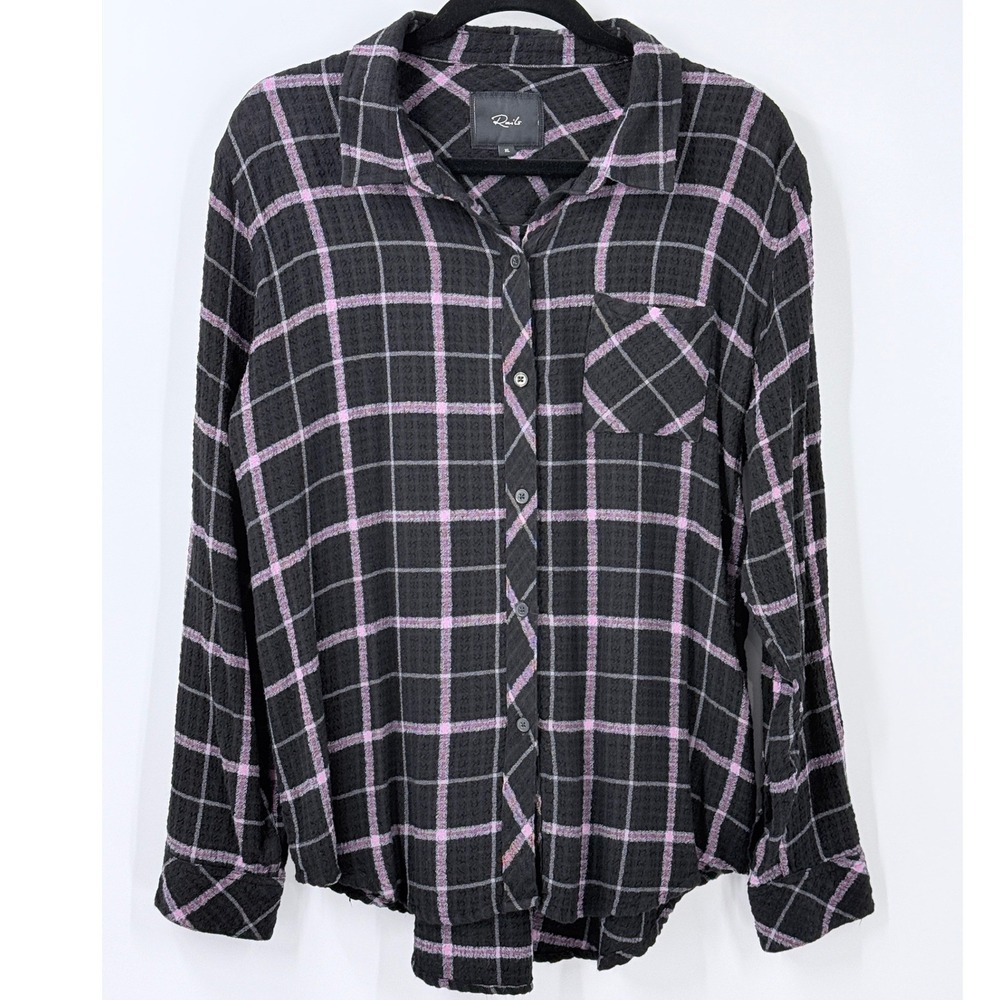 Rails Dutton Plaid textured Button Down Shirt top womens sz XL preppy grunge